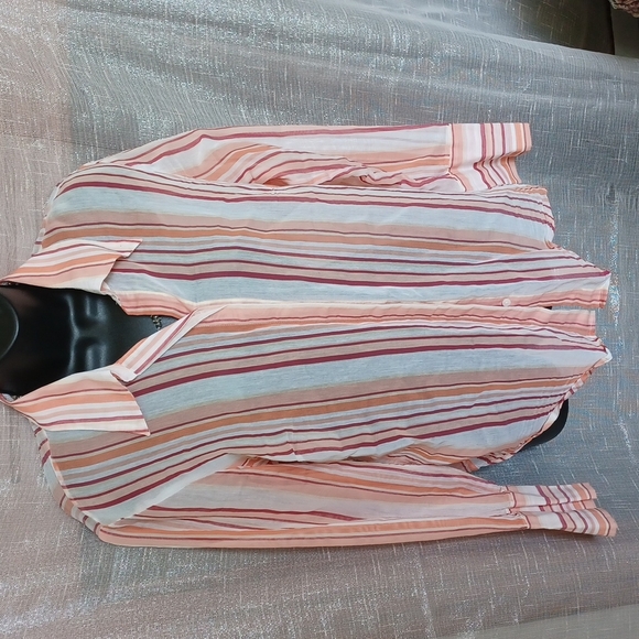 Vintage Limited French cuff sheer pastel orange pink striped button top L - Picture 1 of 6